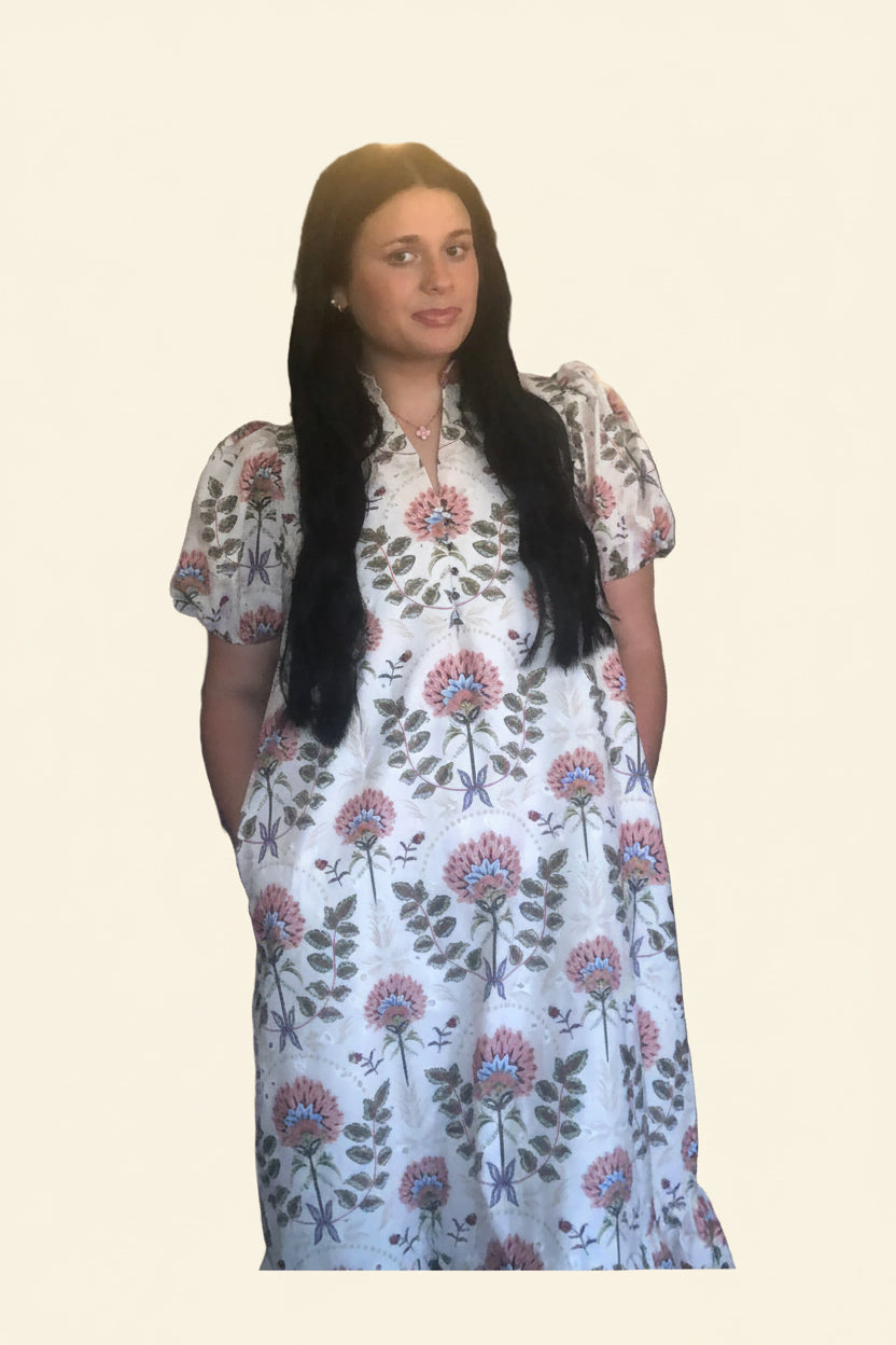 Entro Ecru Floral Print Midi Dress | Women’s Fall Dress - Vintage Dragonfly Boutique
