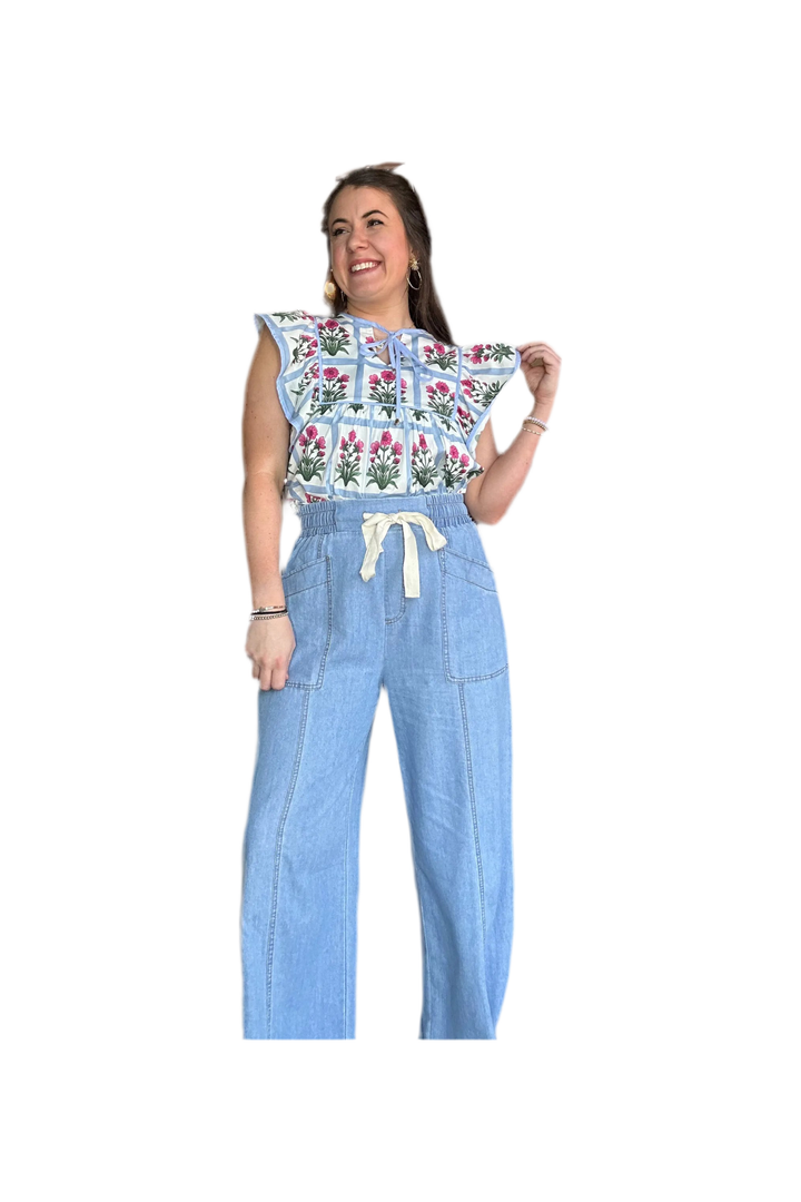 Entro High Rise Elastic Waistband Wide Leg Pants - Vintage Dragonfly Boutique