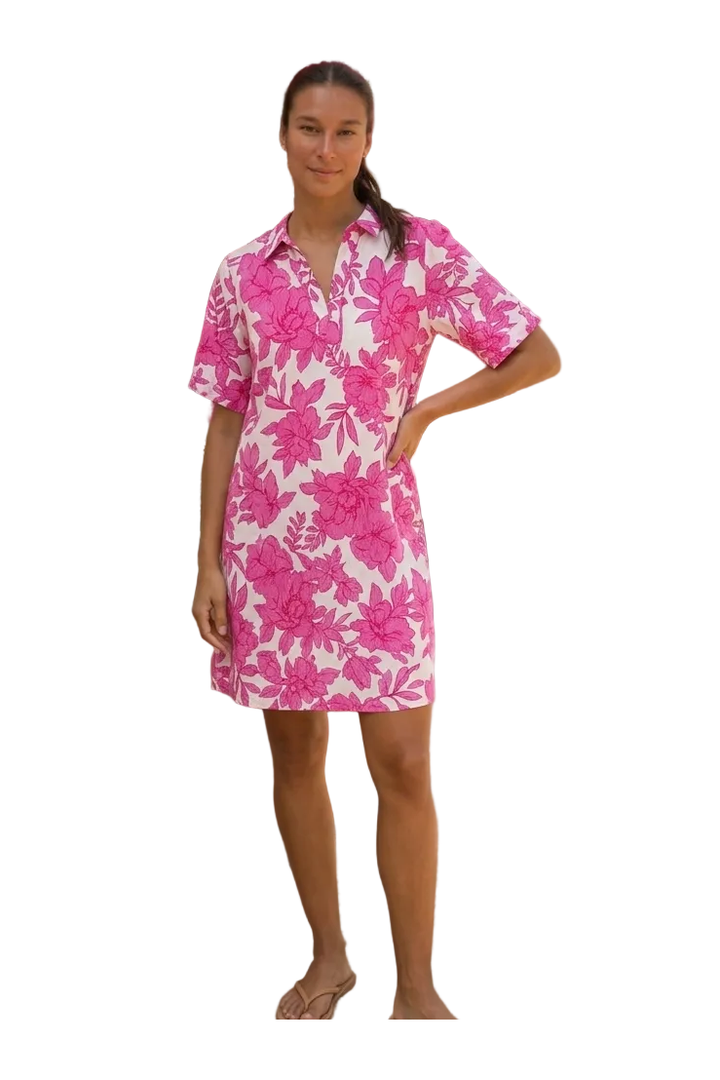 Entro Pink Floral Puff Sleeve Dress | Women’s Statement Dress - Vintage Dragonfly Boutique