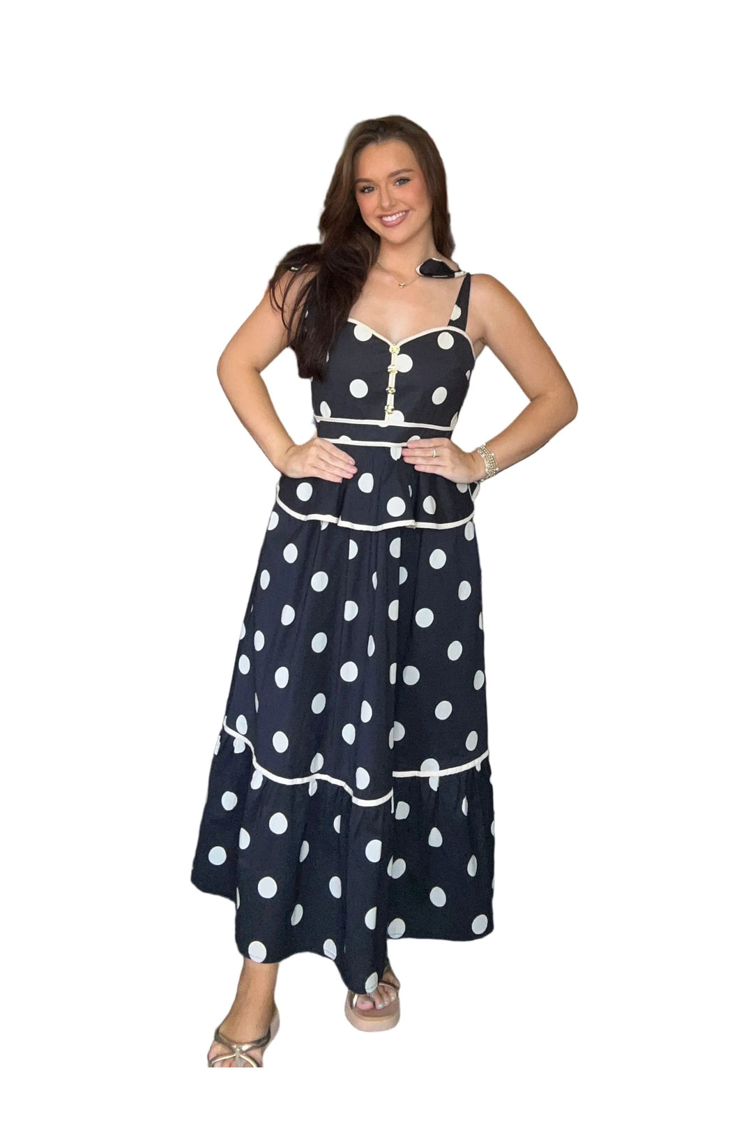 Entro Black and White Polka Dot Peplum Midi Dress - Vintage Dragonfly Boutique