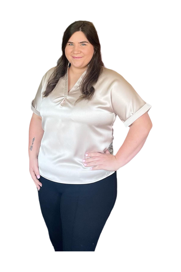 Vneck Placket Sleeve Cuff Top - Vintage Dragonfly Boutique
