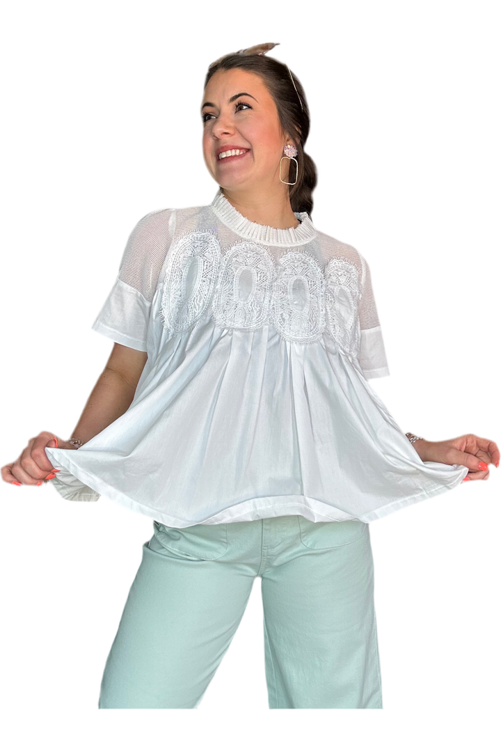 White Mesh Combined Top - Vintage Dragonfly Boutique
