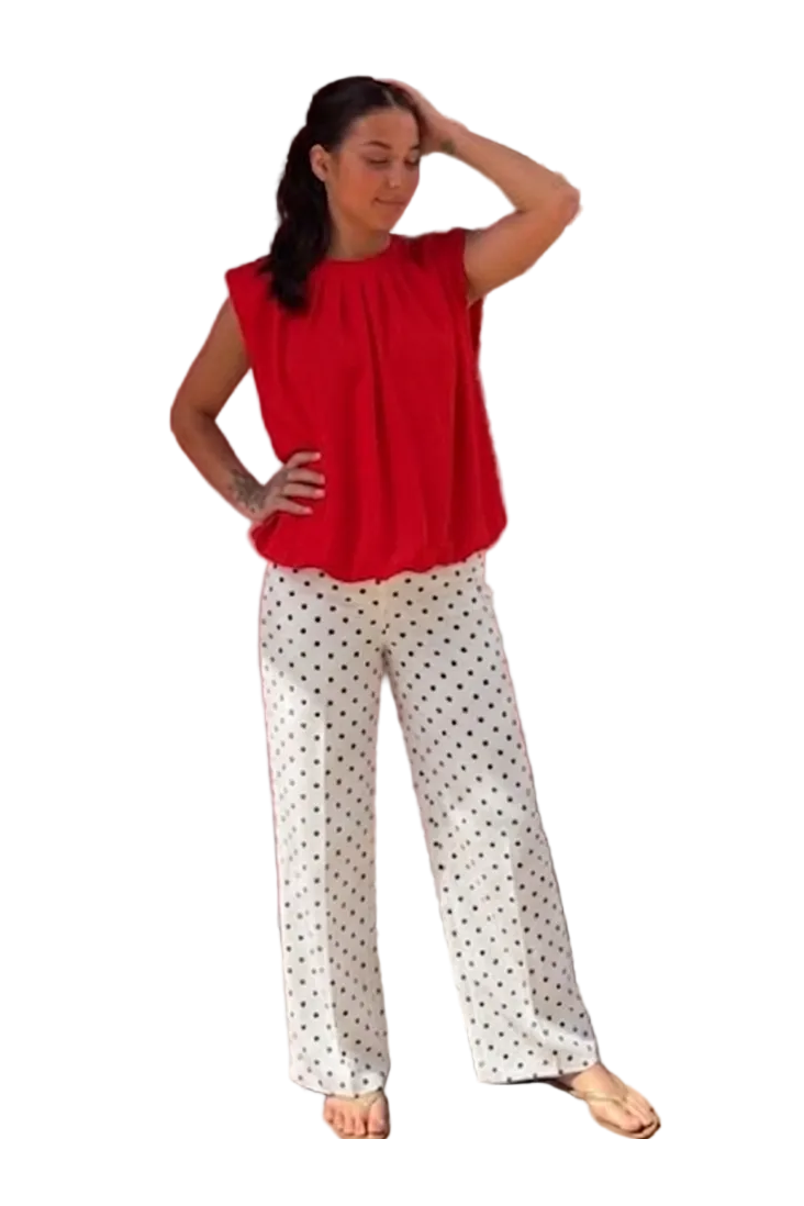 Entro Sleeveless Bubble Hem Top – Red & Off White - Vintage Dragonfly Boutique