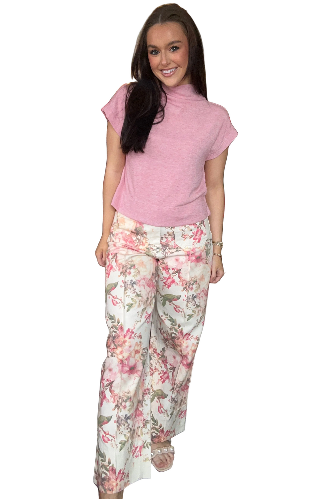 Entro Ecru Floral Wide Leg Everyday Pants - Vintage Dragonfly Boutique