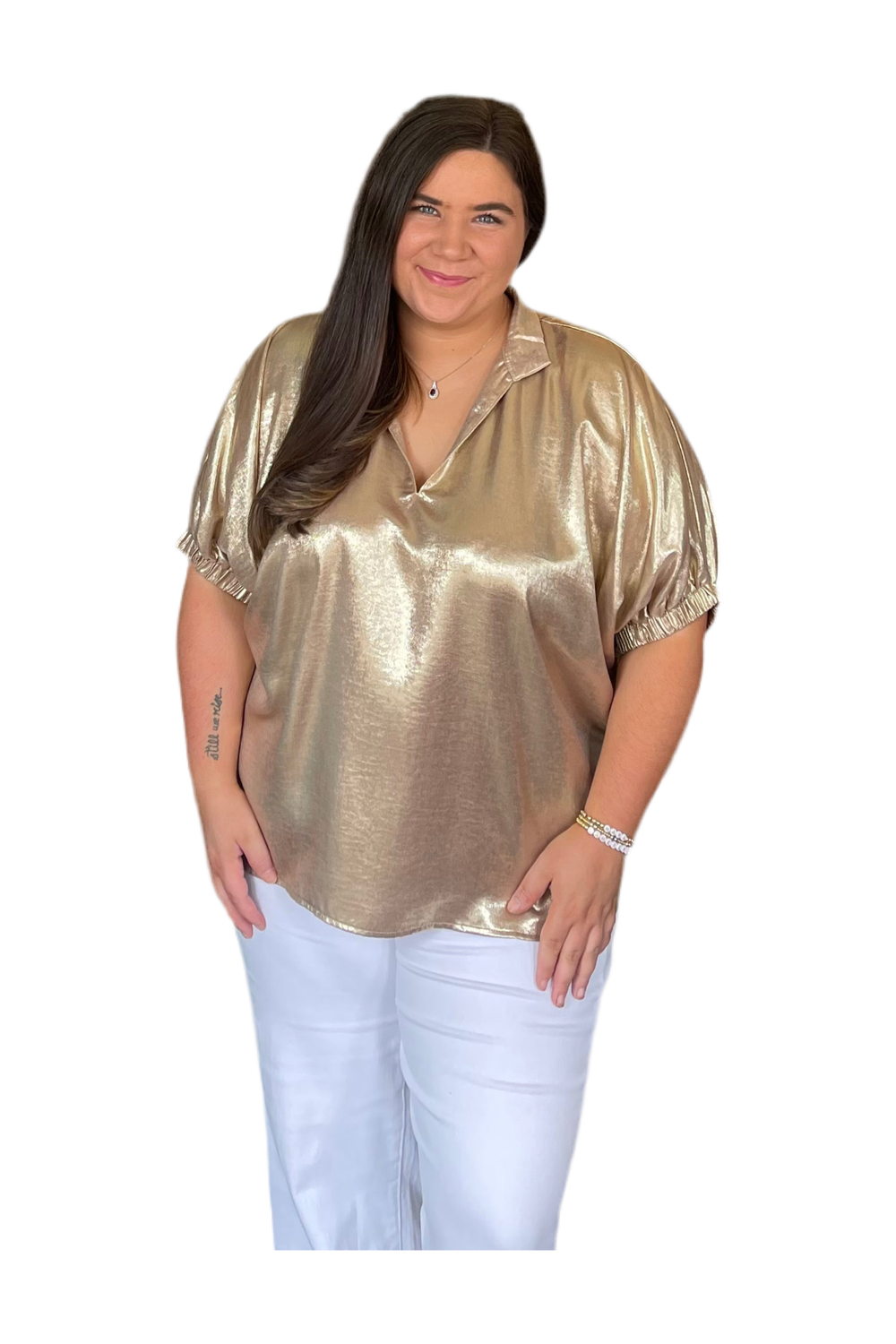 Curvy Metallic Dolman Sleeve Blouse - Vintage Dragonfly Boutique