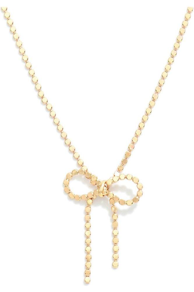 Pressed Ball Chain Necklace with Ball Chain Bow Pendant - Vintage Dragonfly Boutique
