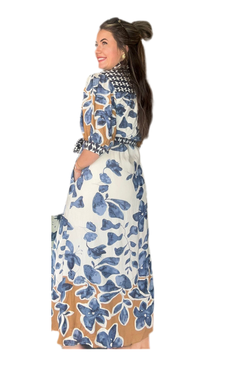Autumn Bloom Belted Midi Dress - Vintage Dragonfly Boutique