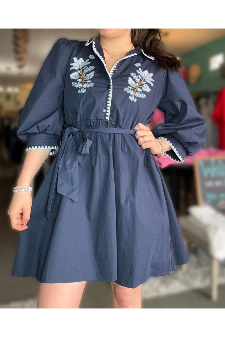 Jodifl 3/4 Length Sleeve Navy Mini Dress