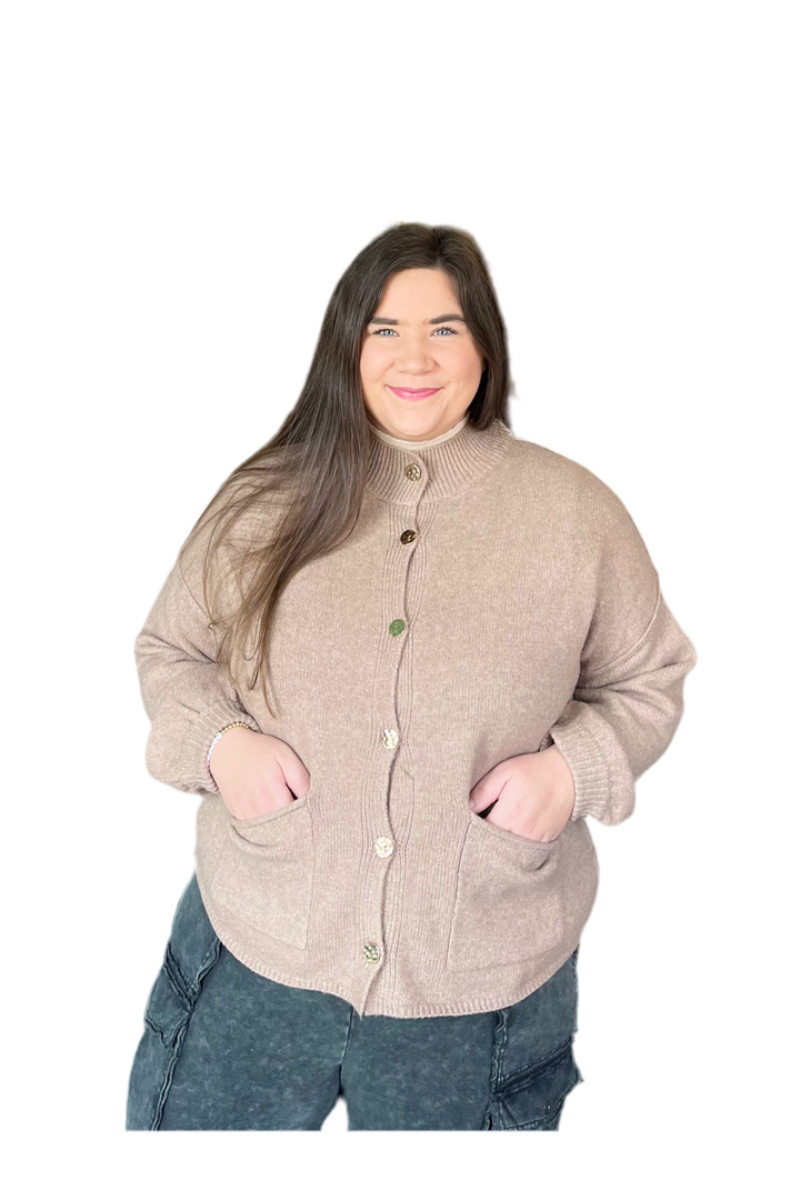 By Entro Knit Cardigan – Hammered Gold Buttons + Front Pockets - Vintage Dragonfly Boutique