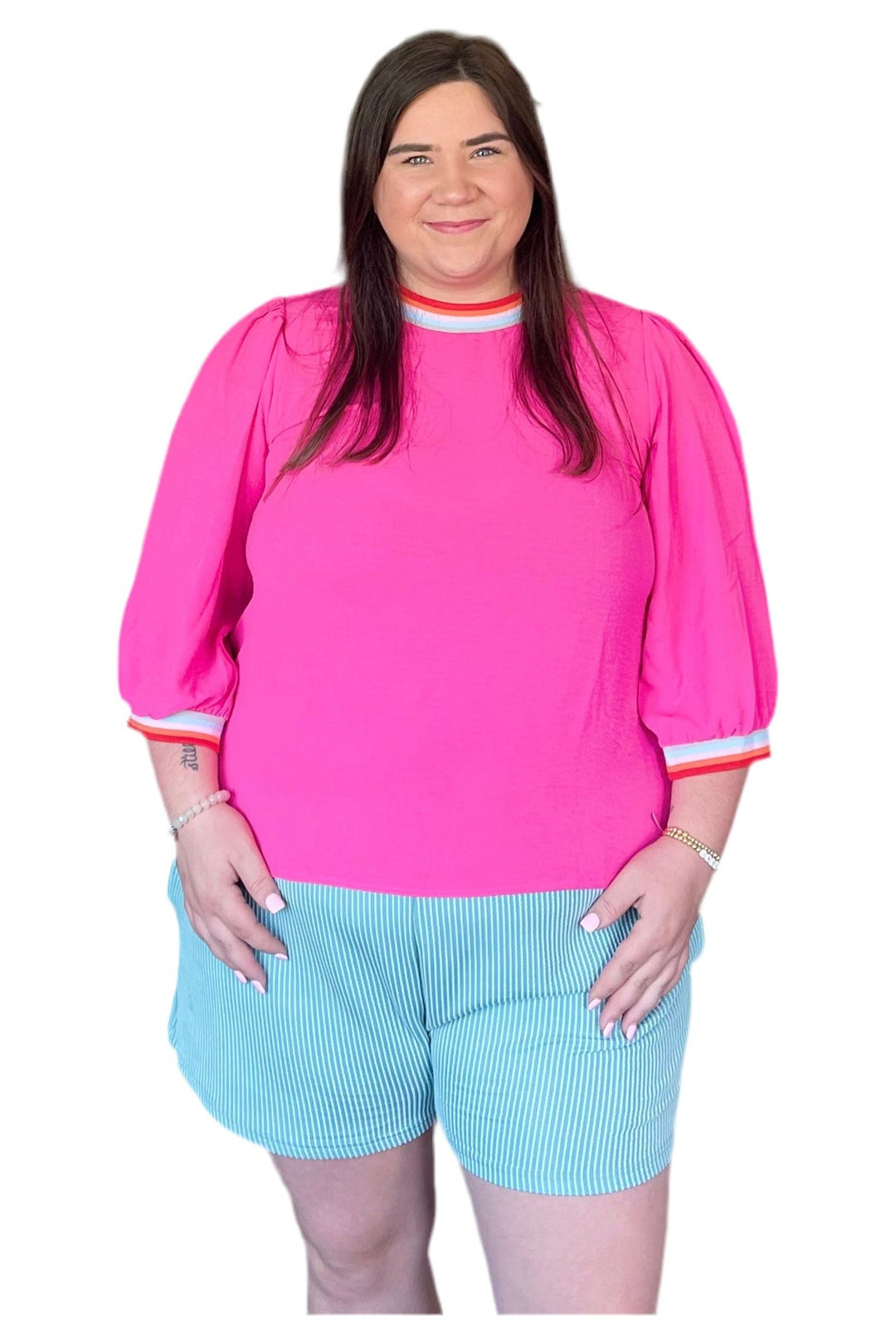 Hot Pink 3/4L Sleeve Top - Vintage Dragonfly Boutique