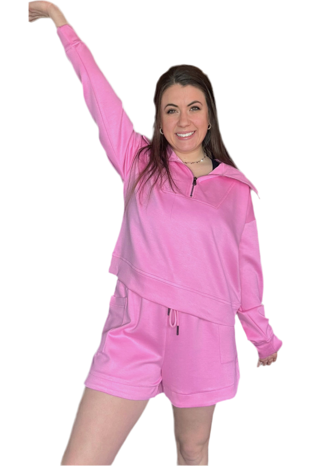 Entro Pink Quarter Zip Pullover Top & Shorts Set - Vintage Dragonfly Boutique