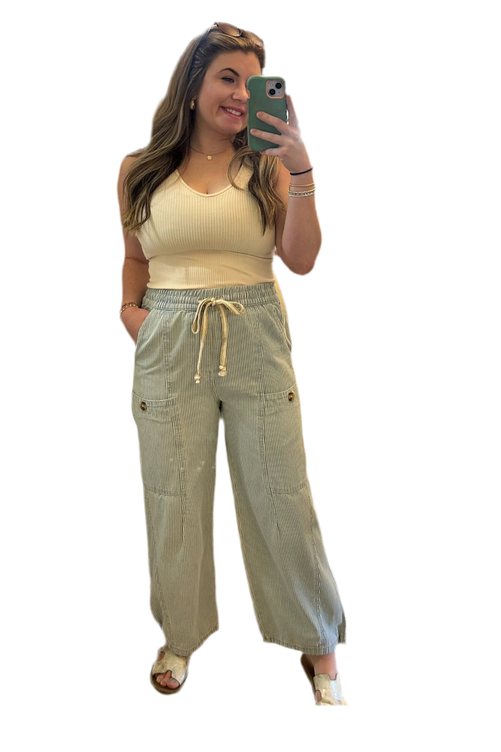 Aaron & Amber Lily Pull-On Cotton Pants with Drawstring Trim
