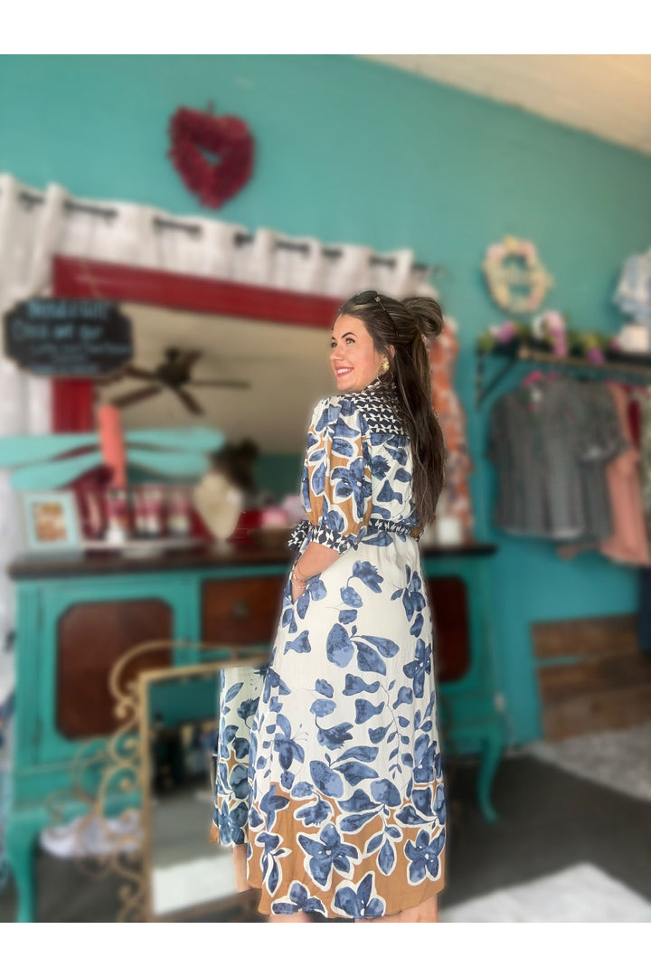 Autumn Bloom Belted Midi Dress