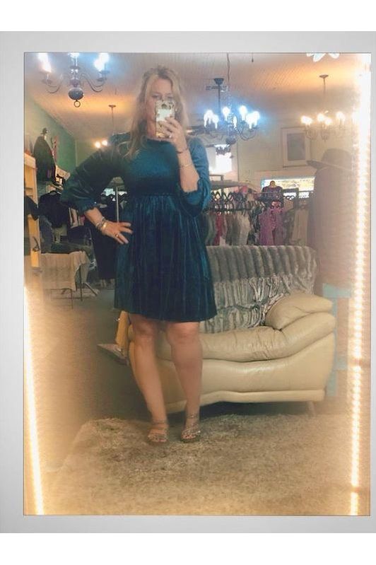 Teal Velvet Long Sleeve  Dress - Vintage Dragonfly Boutique