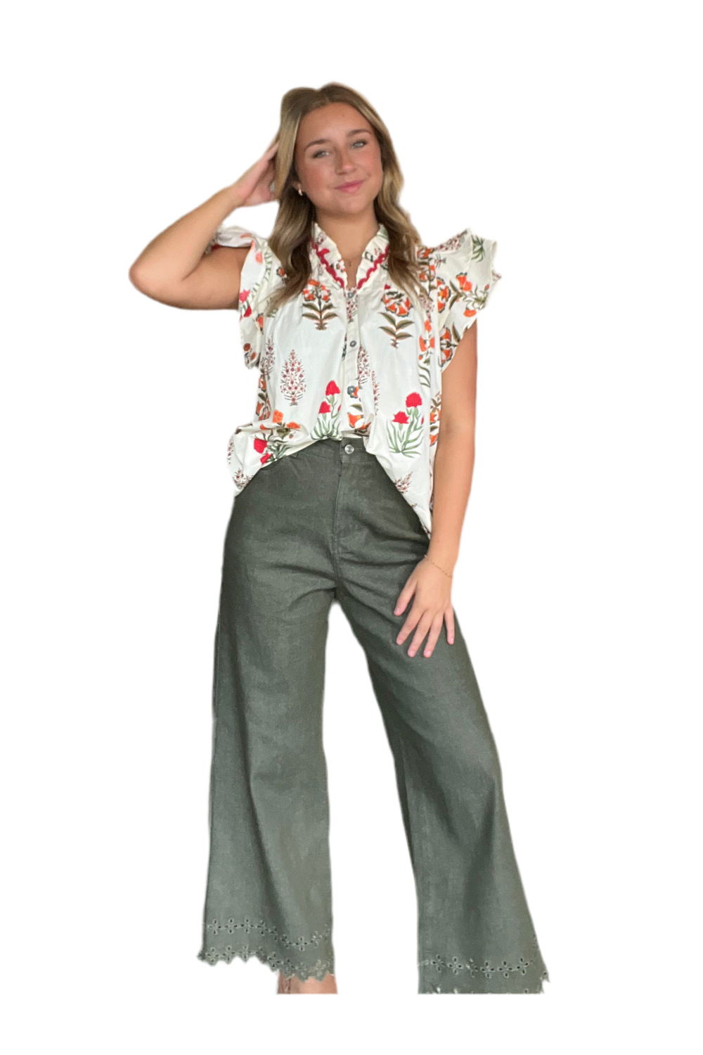 Botanical Flutter Sleeve Top – Effortless Everyday Style - Vintage Dragonfly Boutique