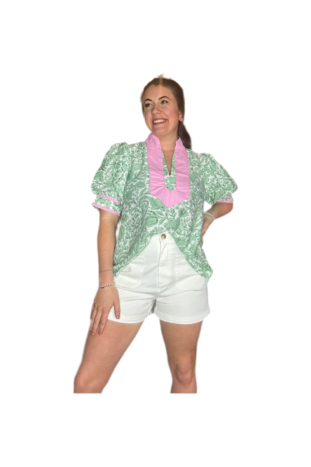 Floral Print Puff Short Sleeve Top - Vintage Dragonfly Boutique