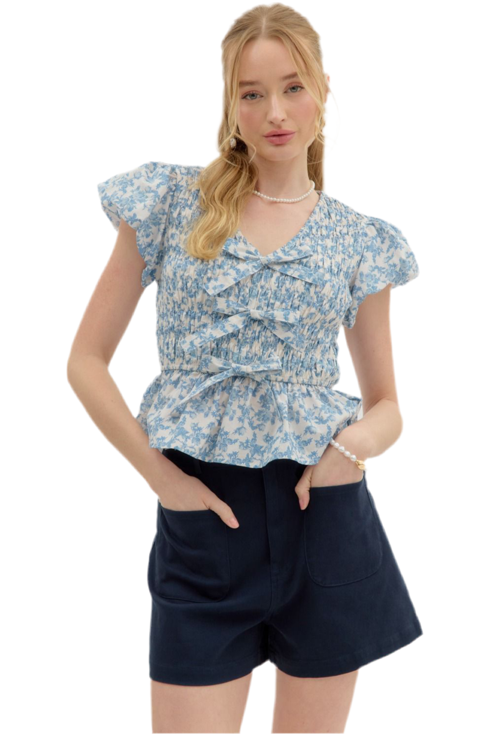Entro High Waist Front Patch Pocket Shorts
