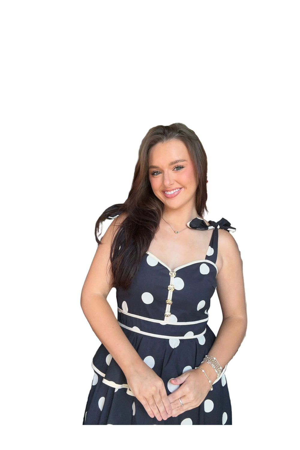 Entro Black and White Polka Dot Peplum Midi Dress - Vintage Dragonfly Boutique