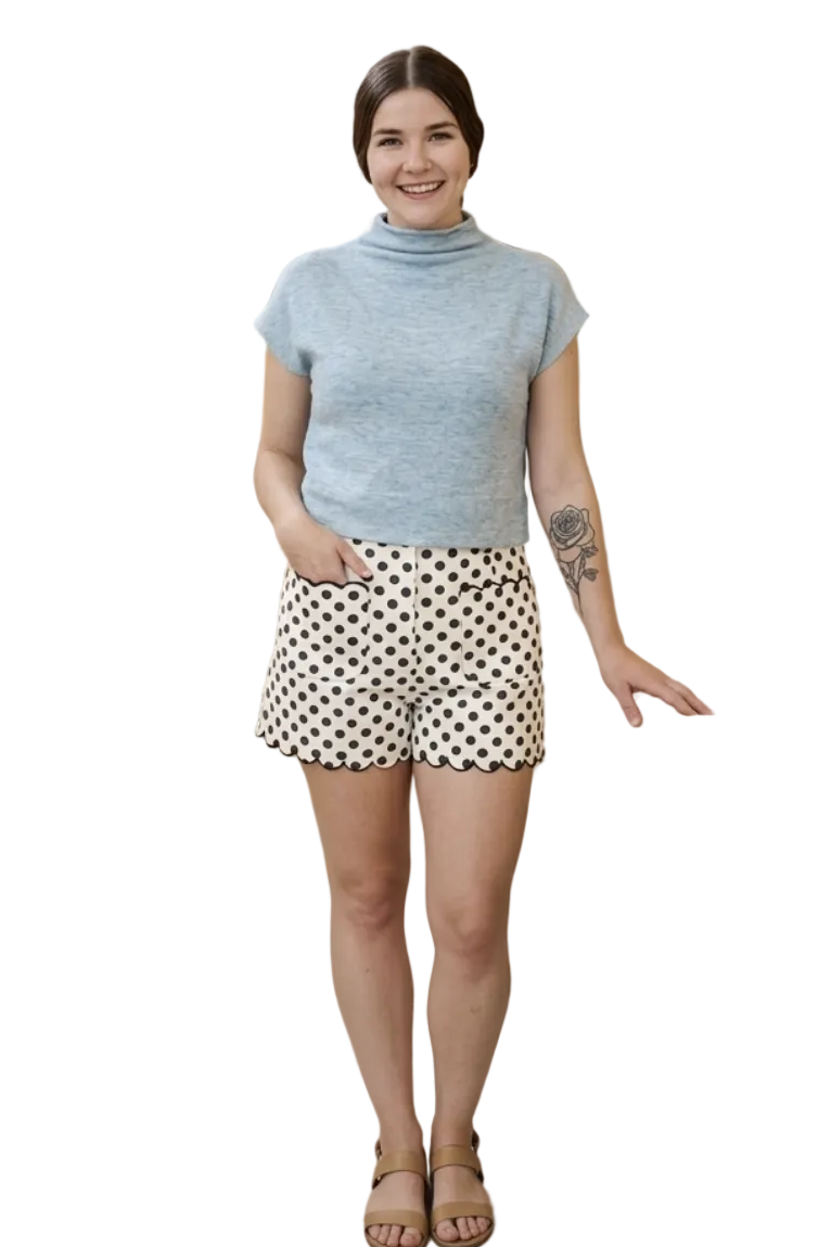 Entro Off White Polka Dot Scalloped Shorts | Chic Boutique Shorts for Women