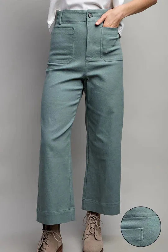 Sage Soft Wash Wide Leg Pants - Vintage Dragonfly Boutique