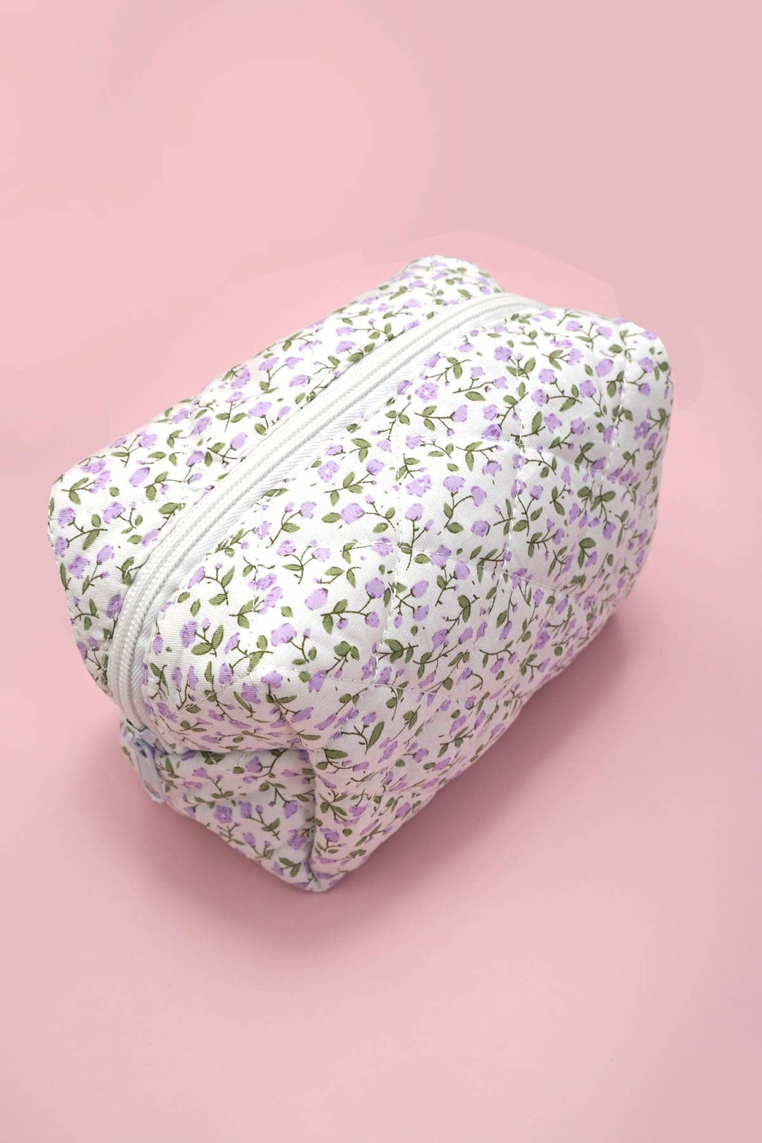 JOSSLYN by wall to wall - DITSY QUILTED COTTON FLORAL COSMETIC POUCH BAG | Pink