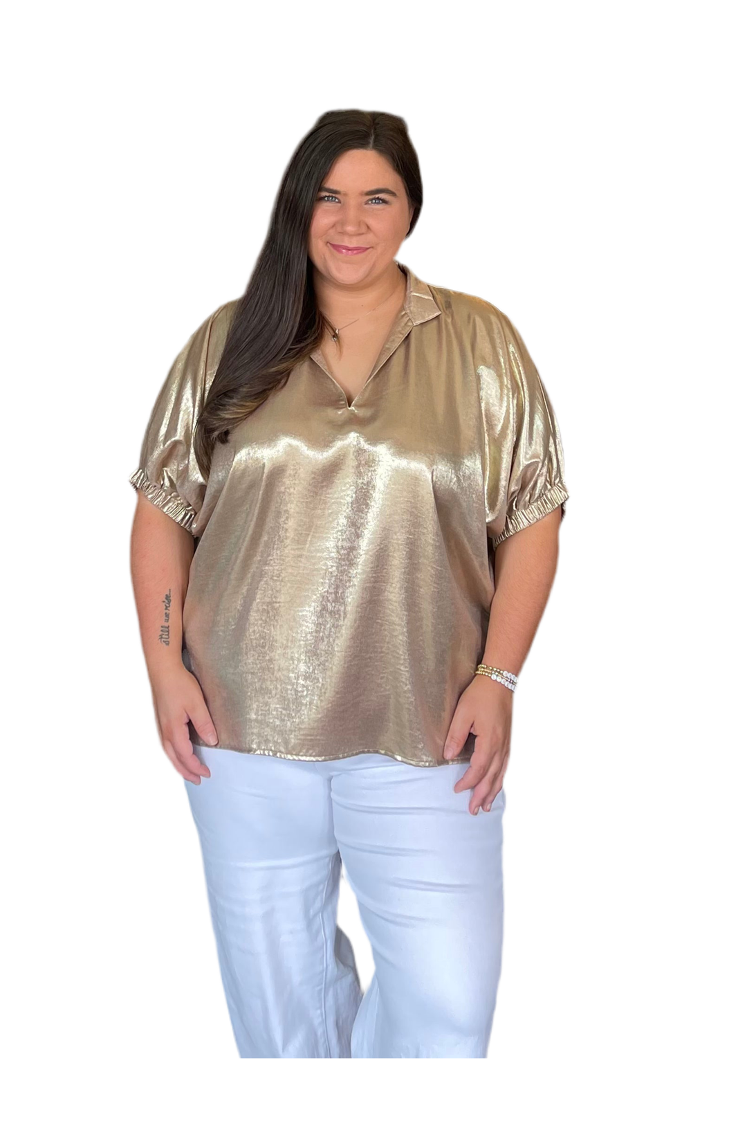 Curvy Metallic Dolman Sleeve Blouse - Vintage Dragonfly Boutique
