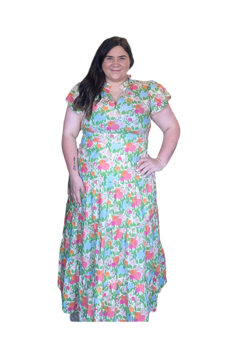 Entro Mustard Mix  Bubble Sleeve Tiered Midi Dress - Vintage Dragonfly Boutique