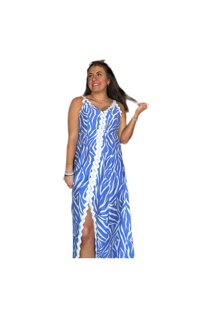 Blue Abstract Pattern Midi Dress