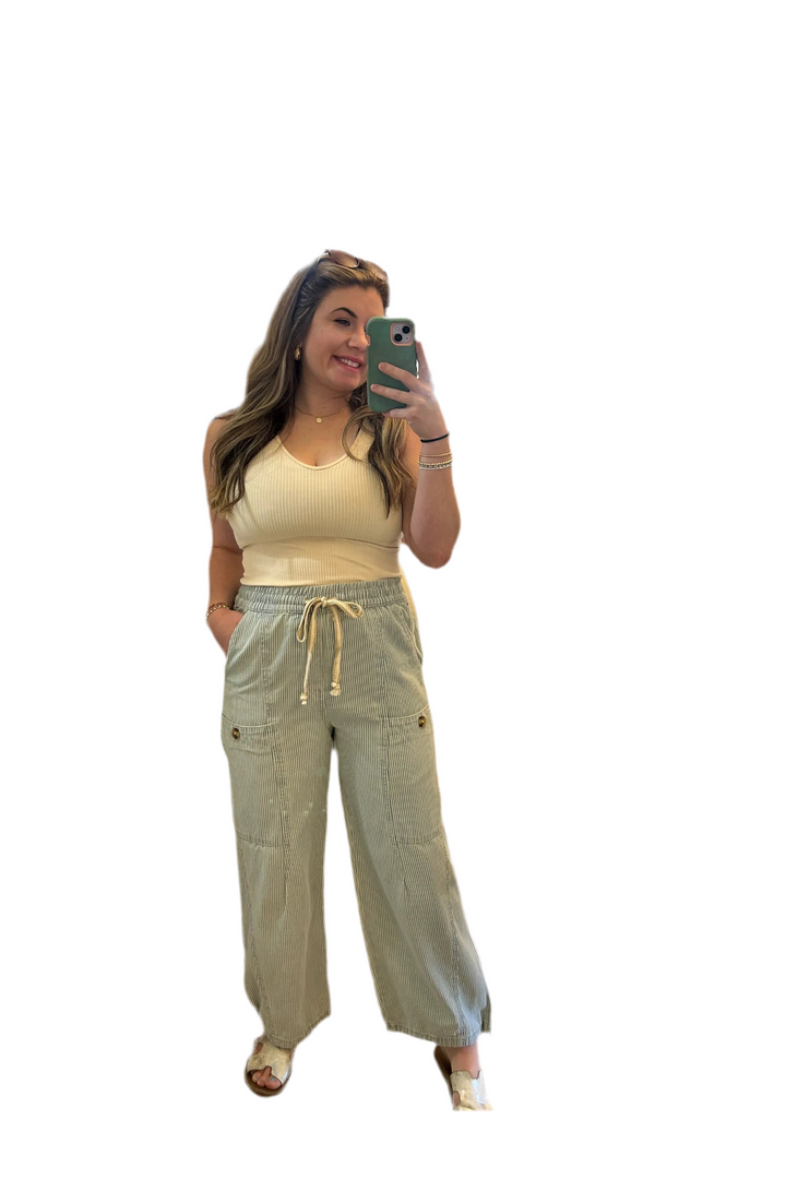 Aaron & Amber Lily Pull-On Cotton Pants with Drawstring Trim