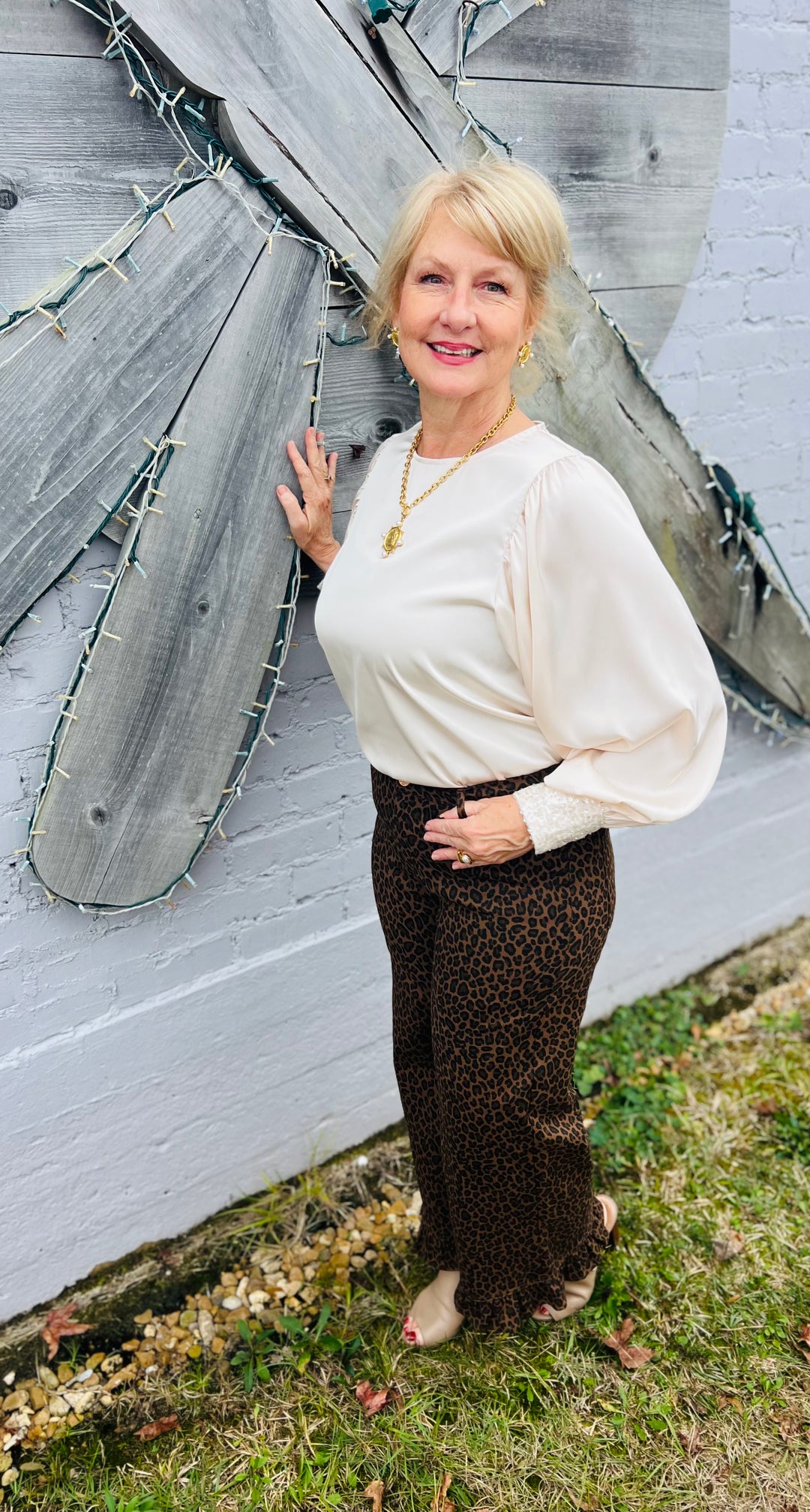 Champagne Sequin Cuff Blouse – Vine & Love Long Sleeve Top with Keyhole Back