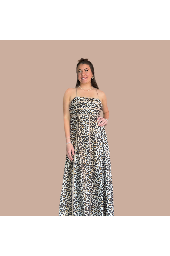 Leopard Print Spagetti Strap Midi Dress