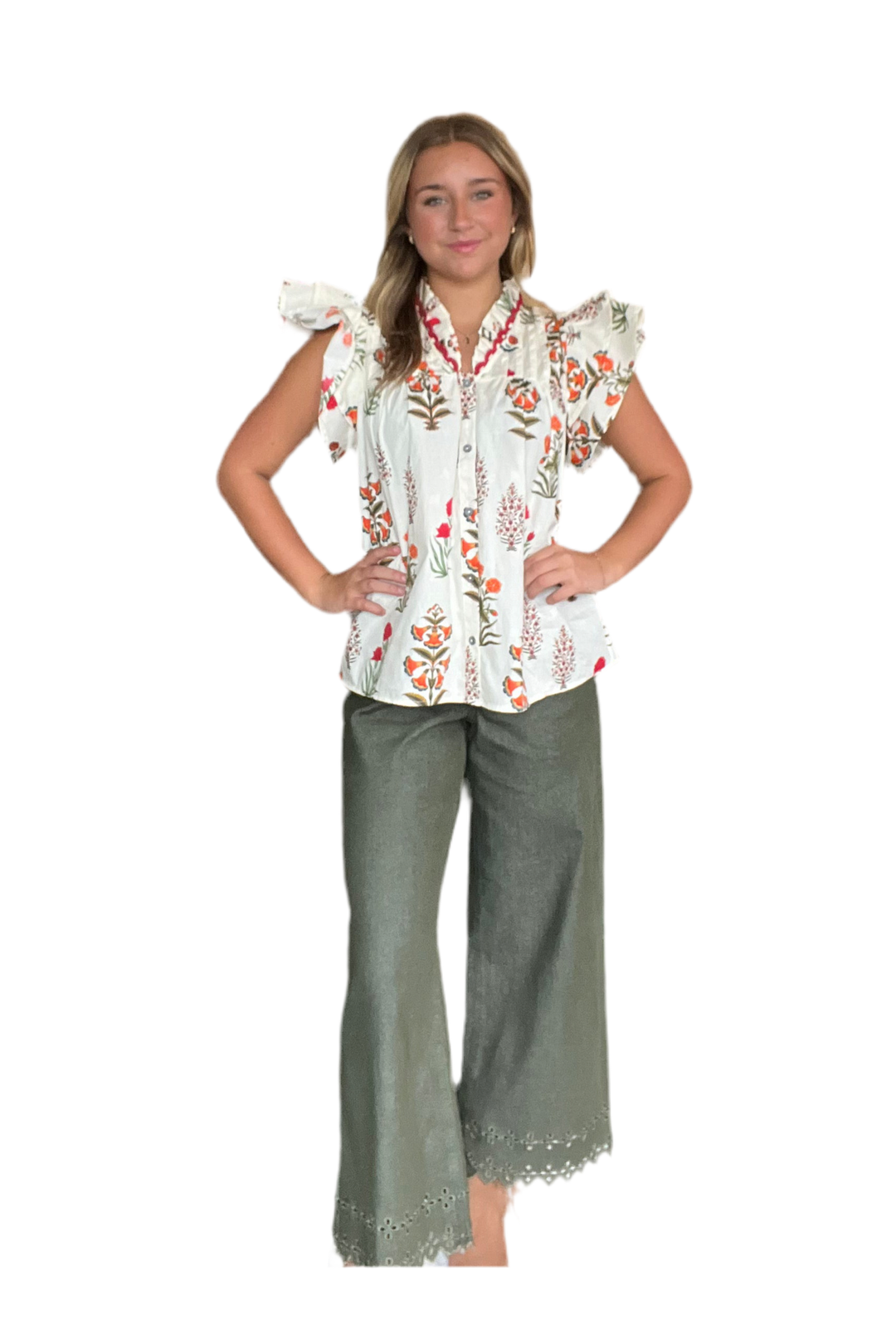 Botanical Flutter Sleeve Top – Effortless Everyday Style - Vintage Dragonfly Boutique