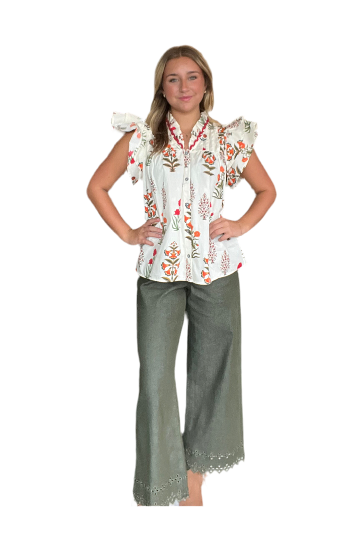 Botanical Flutter Sleeve Top – Effortless Everyday Style - Vintage Dragonfly Boutique