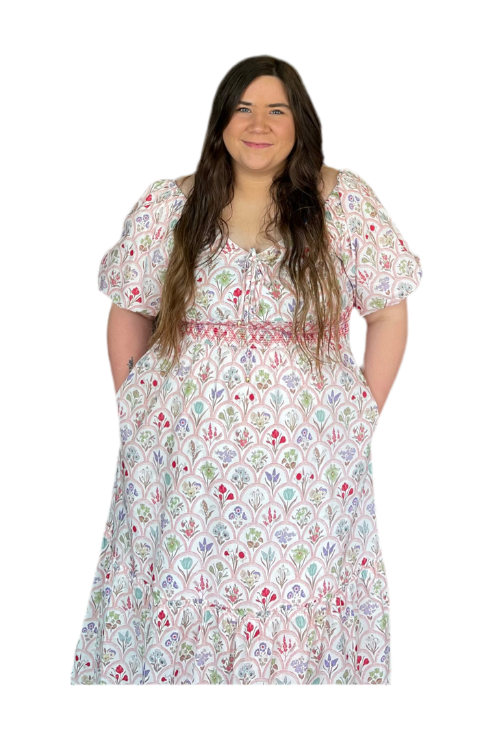 Entro V-neck Floral Pattern Puff Sleeve Maxi Dress - Vintage Dragonfly Boutique