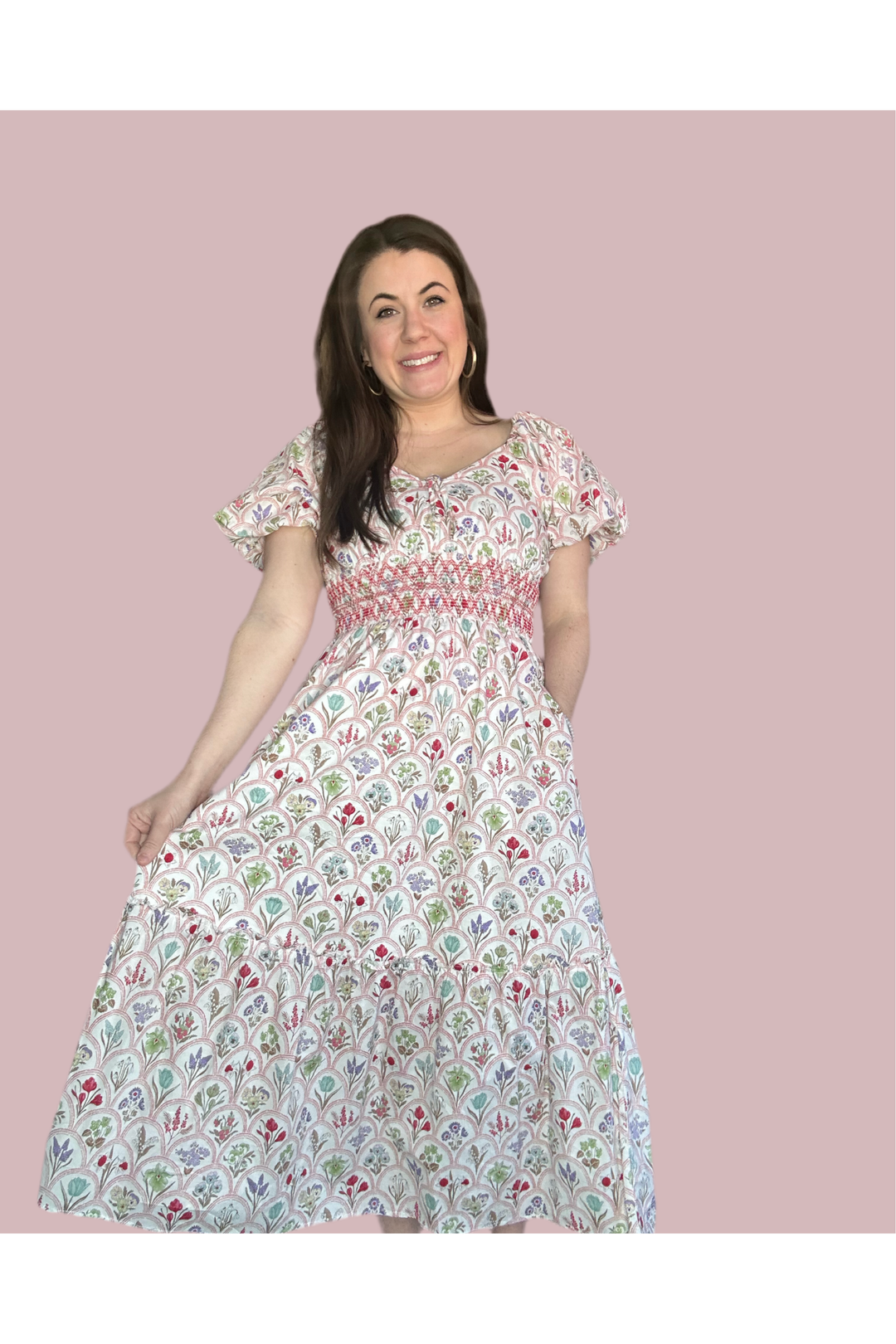 Entro V-neck Floral Pattern Puff Sleeve Maxi Dress - Vintage Dragonfly Boutique