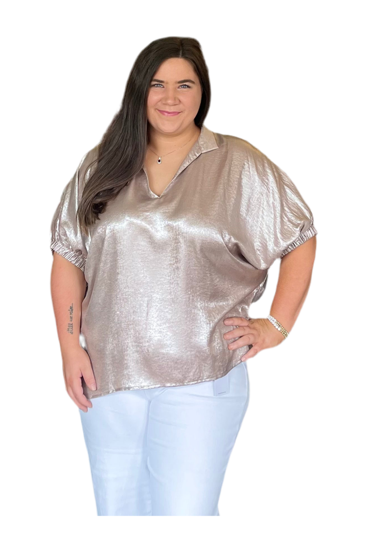 Curvy Metallic Dolman Sleeve Blouse - Vintage Dragonfly Boutique