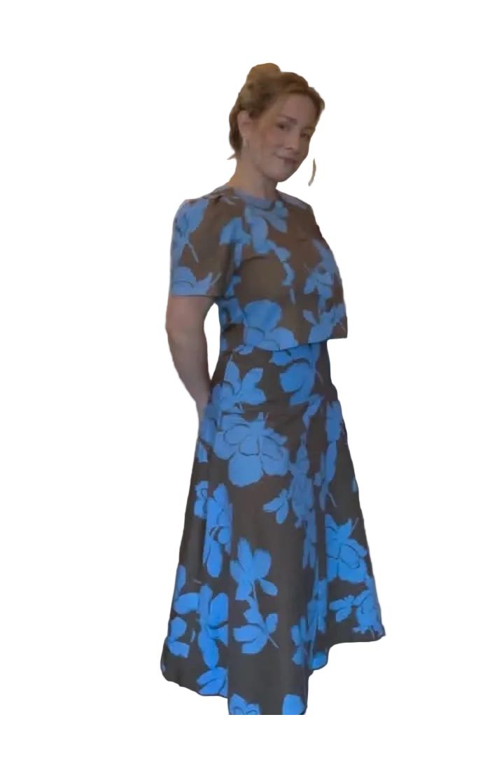 Entro Blue Floral Chocolate Brown Midi Skirt - Vintage Dragonfly Boutique
