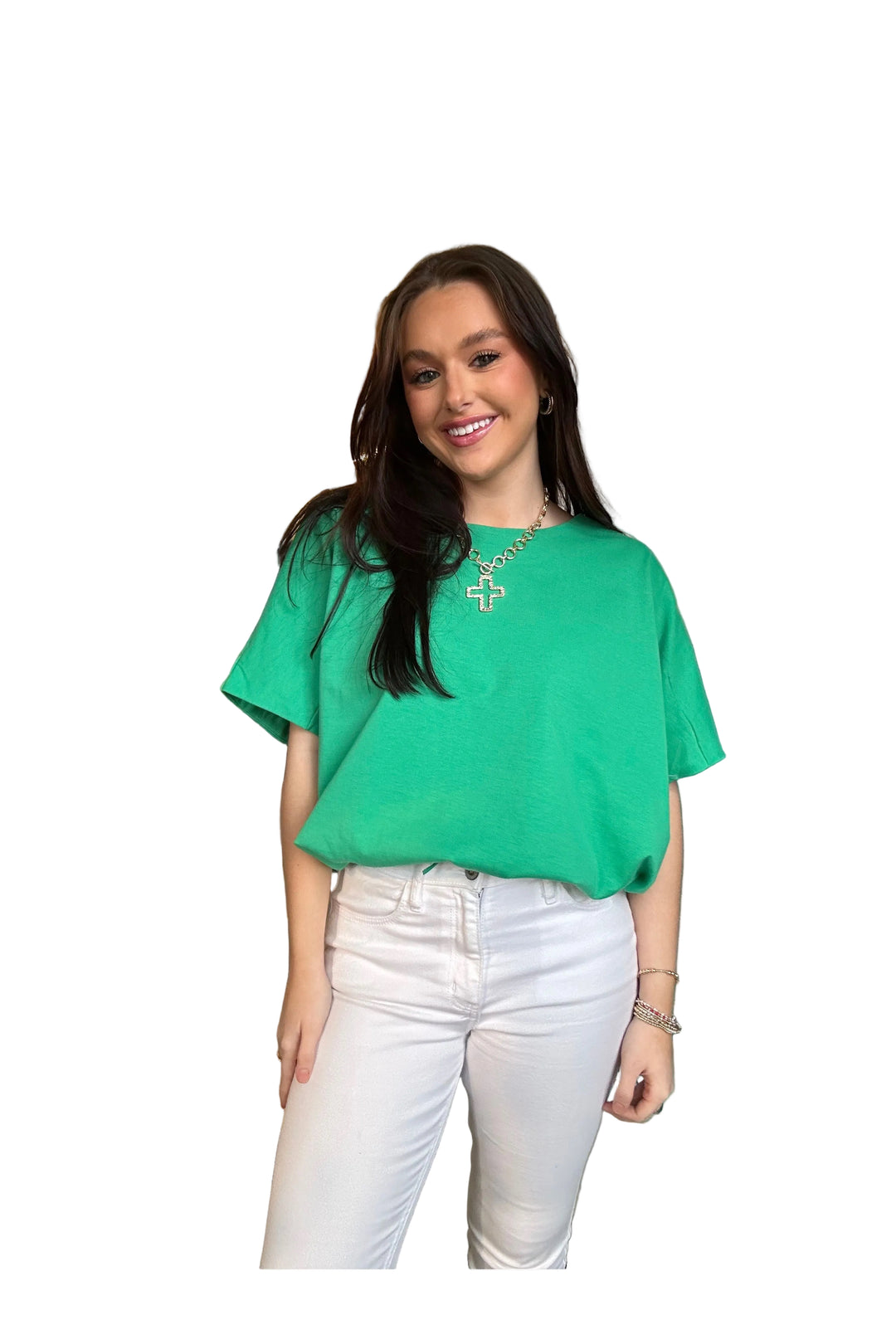 Entro Green or Off White Solid Short Sleeve Adjustable Drawstring Top - Vintage Dragonfly Boutique