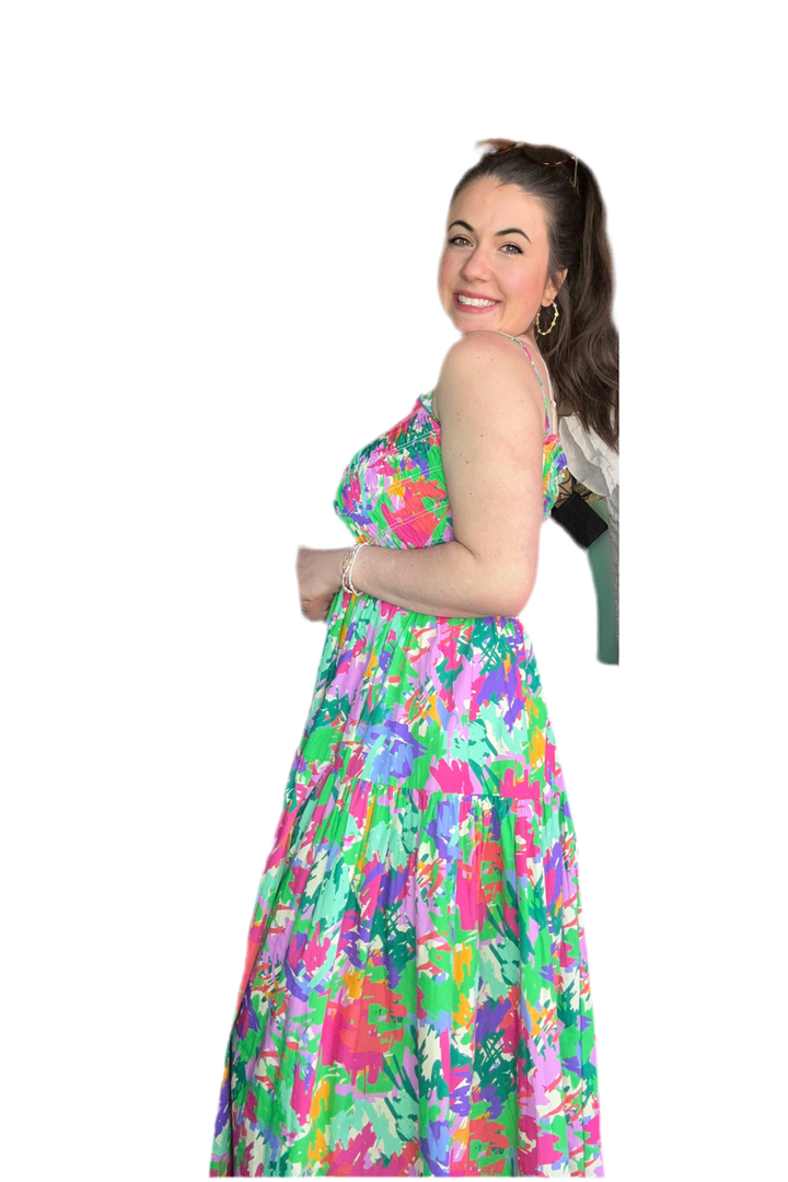 Peach Love Green Multi Maxi Dress - Vintage Dragonfly Boutique