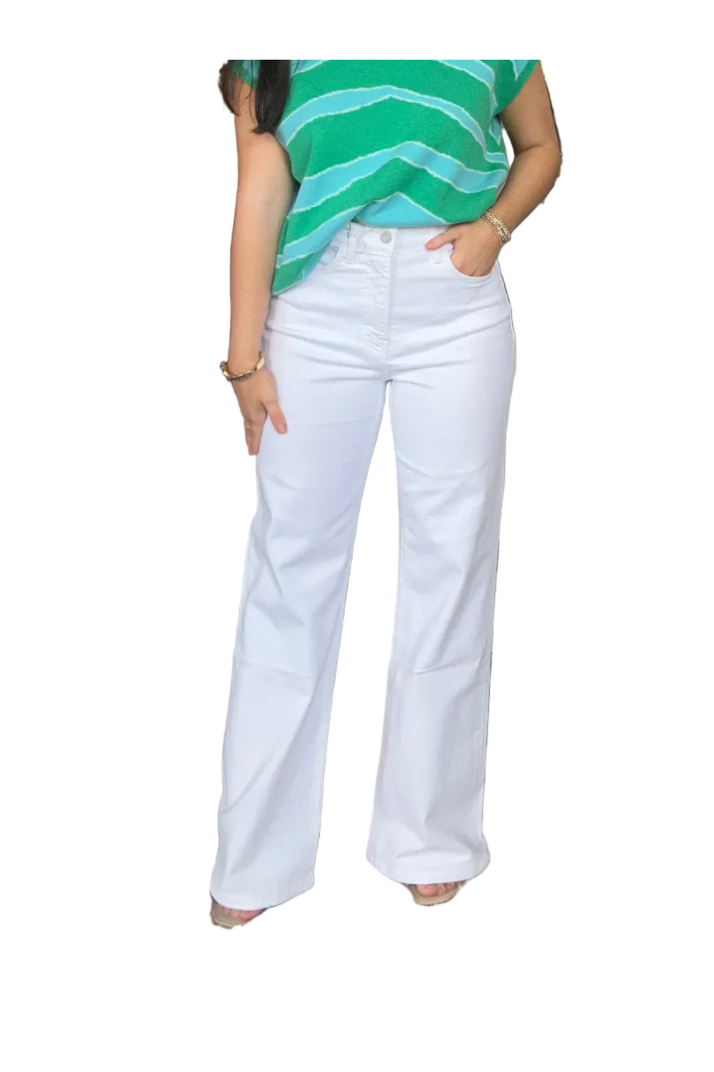 Vervet High Rise 90s Vintage Flare Jeans – White Comfort Stretch Denim - Vintage Dragonfly Boutique