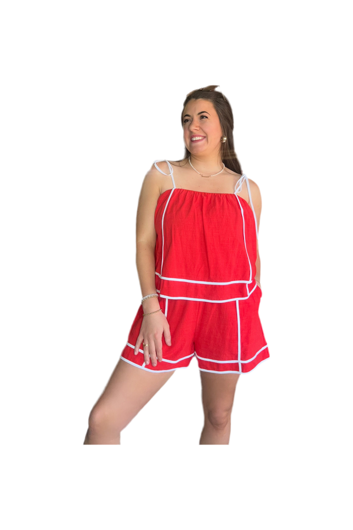 Red Romper with Solid Tie Straps