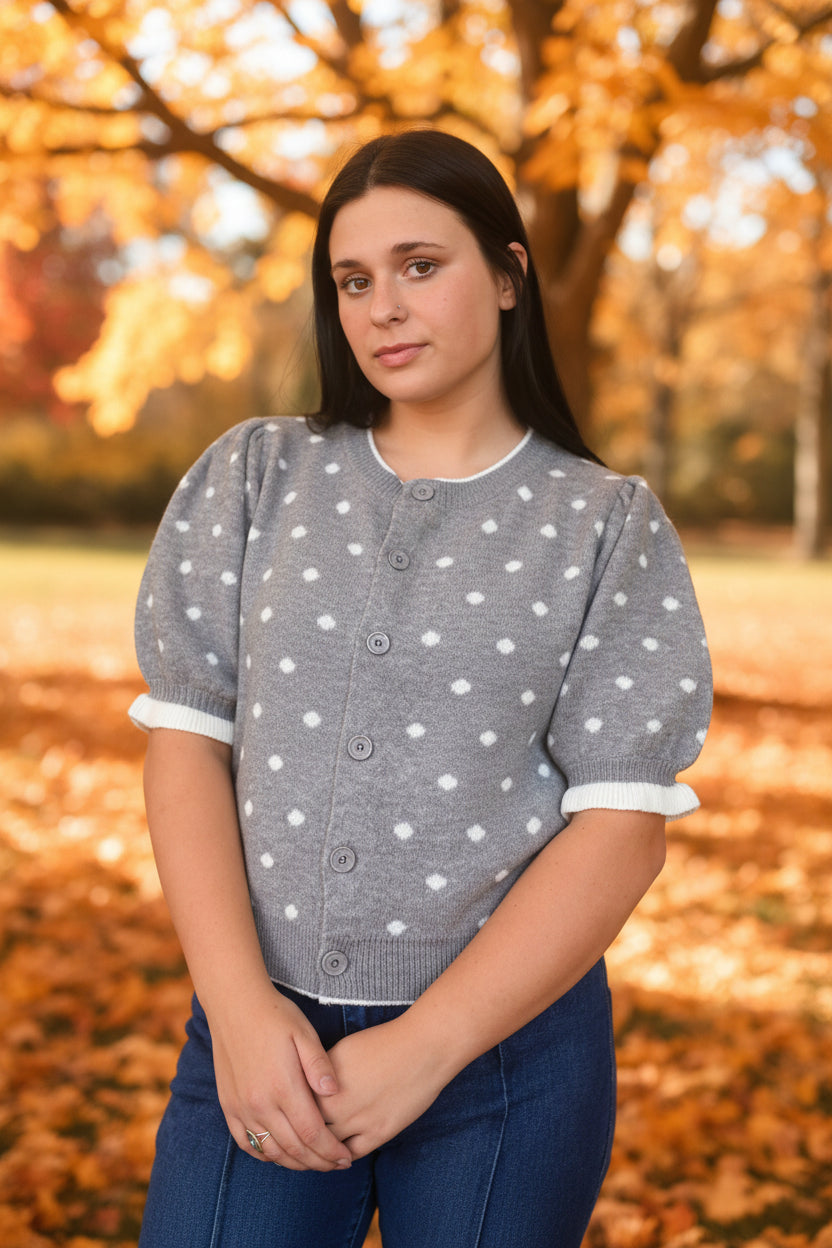 Entro Grey Polka Dot Knit Cardigan & Sweater Tank Twin Set - Vintage Dragonfly Boutique