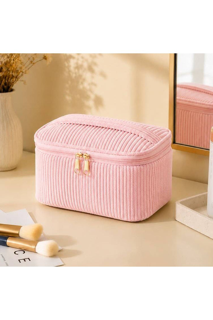 JOSSLYN by wall to wall - CORDUROY COSMETIC MAKEUP POUCH BAG | PINK