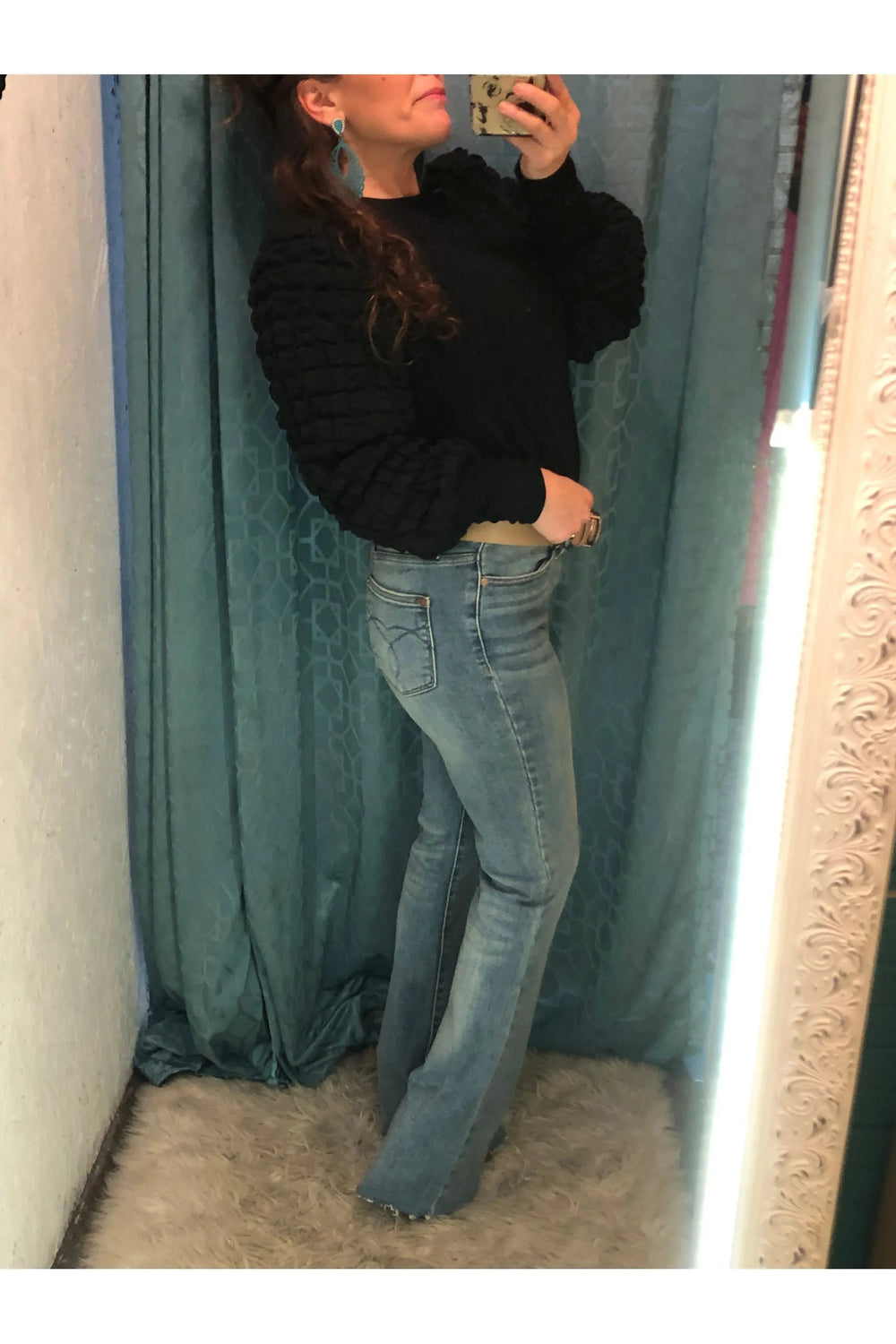 Black Mixed Fabric Top - Vintage Dragonfly Boutique