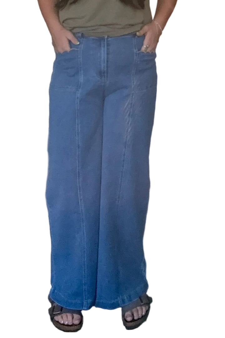 Entro Wide Leg Scallop Pocket Pants - Vintage Dragonfly Boutique