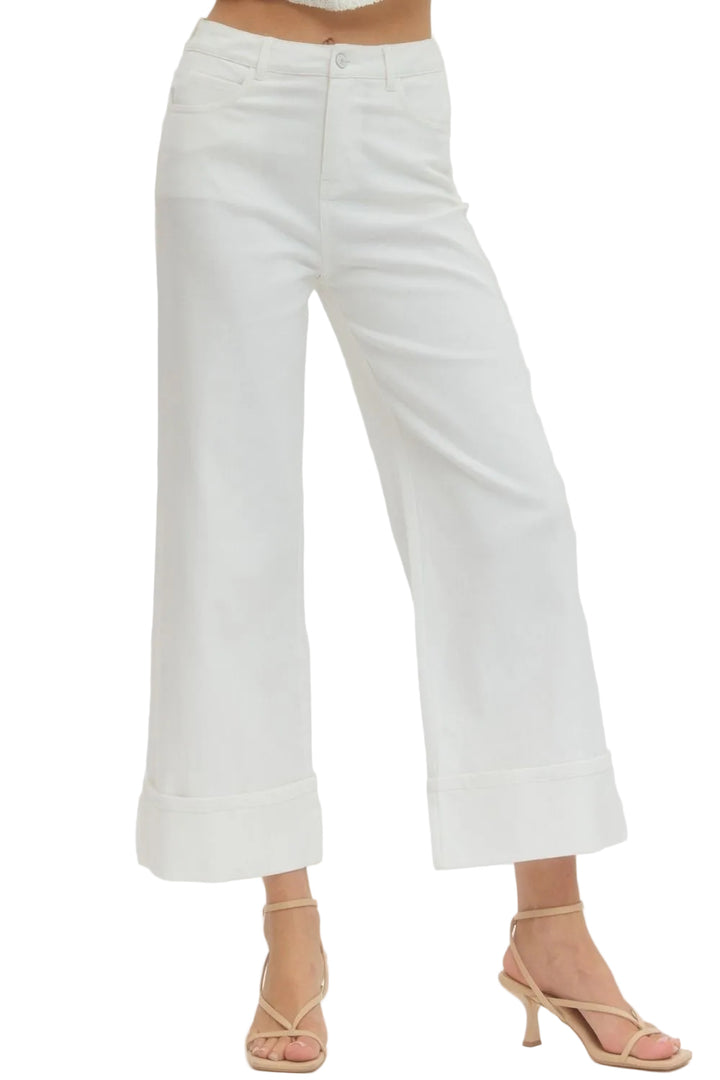 ENTRO Mid-Rise Cropped Jeans with Cuffed Hem & Stretch - Vintage Dragonfly Boutique
