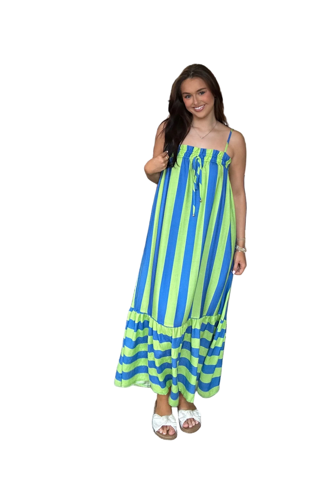 ENTRO Colorful Stripe Maxi Dress – Bright Summer Vacation Dress Large