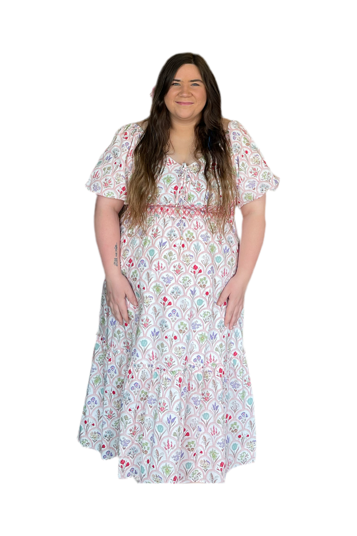 Entro V-neck Floral Pattern Puff Sleeve Maxi Dress - Vintage Dragonfly Boutique