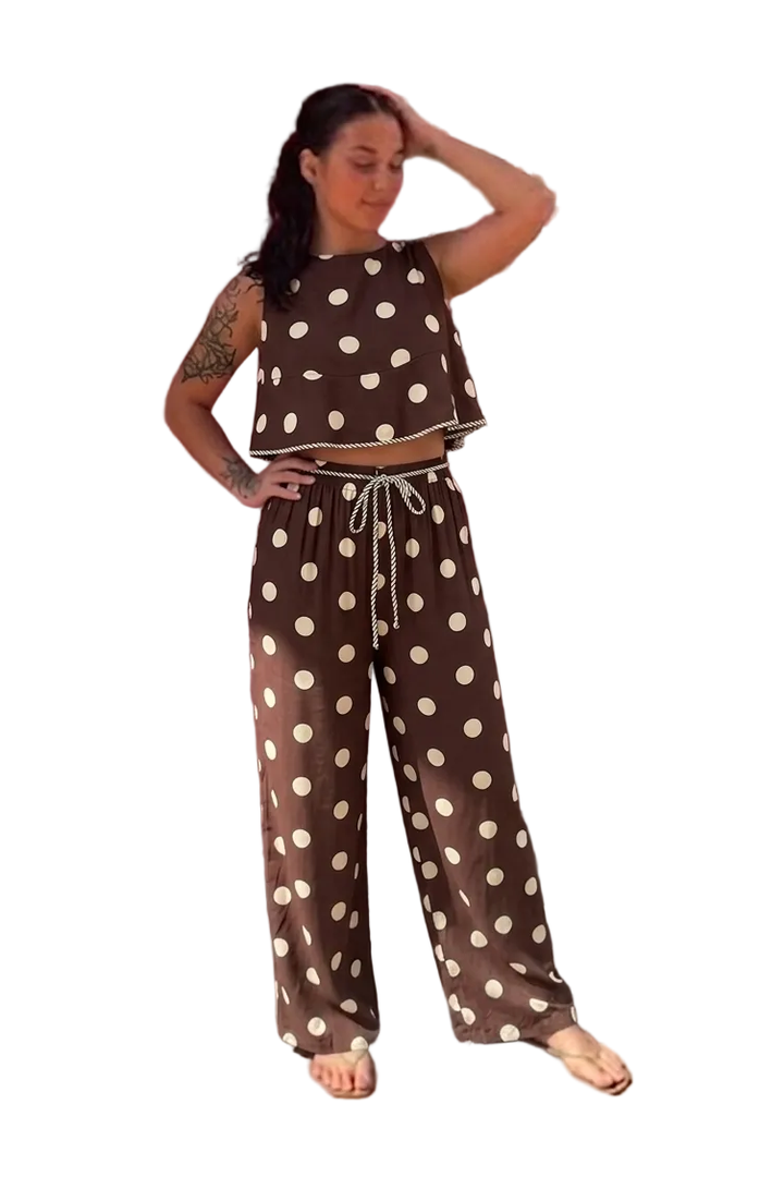 Entro Brown Polka Dot Wide Leg Pants - Vintage Dragonfly Boutique