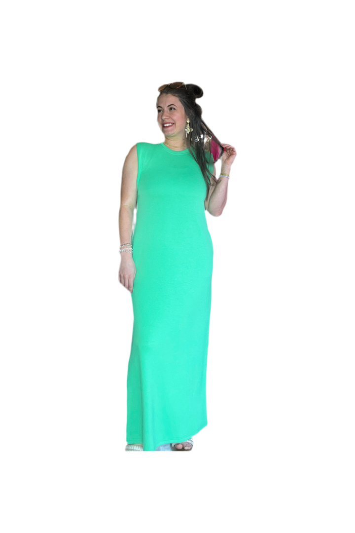 Green Solid Jersey Pullover Sleeveless Midi Dress